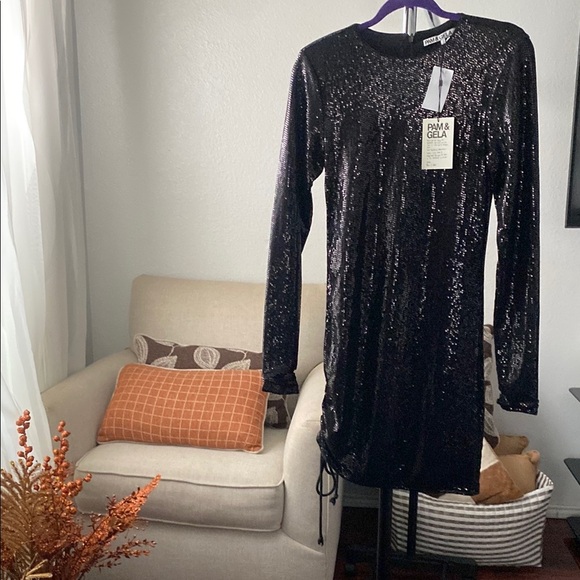 PAM & GELA  Mirrorball Ruched Mini Dress Size Small  ( A-25) - Picture 4 of 8